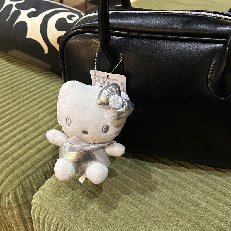 Sanrio Hello Kitty Silver Plush Toys Kawaii Backpack Pendant Keychain Doll Decoration Girl Birthday Creative Peripheral Gifts