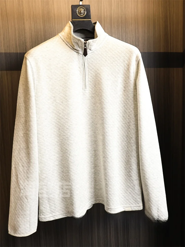 Waed Cotton f Zip T-irt Luxury Casual Series Double Layer Men's Pure Color Skin-friendly Autumn Faion Urban Sle