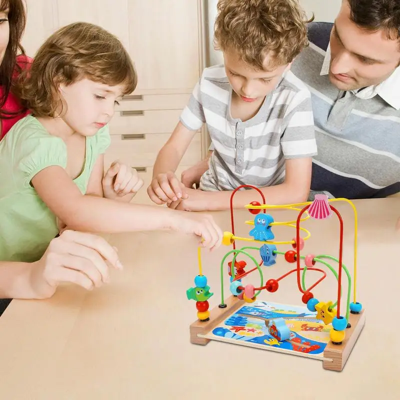 Bead Maze Toys For Kids Wooden Roller Coaster Maze For Toddler Wooden Toys For Toddler Sensory Track Play Table Toy For Boys