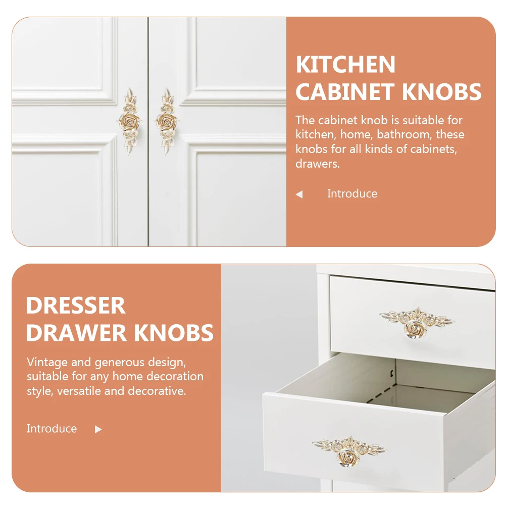 

5 Pcs Rose Handle Attractive Furniture Knobs Flower Drawer Pulls European Floral Zinc Alloy Decorative Cabinet