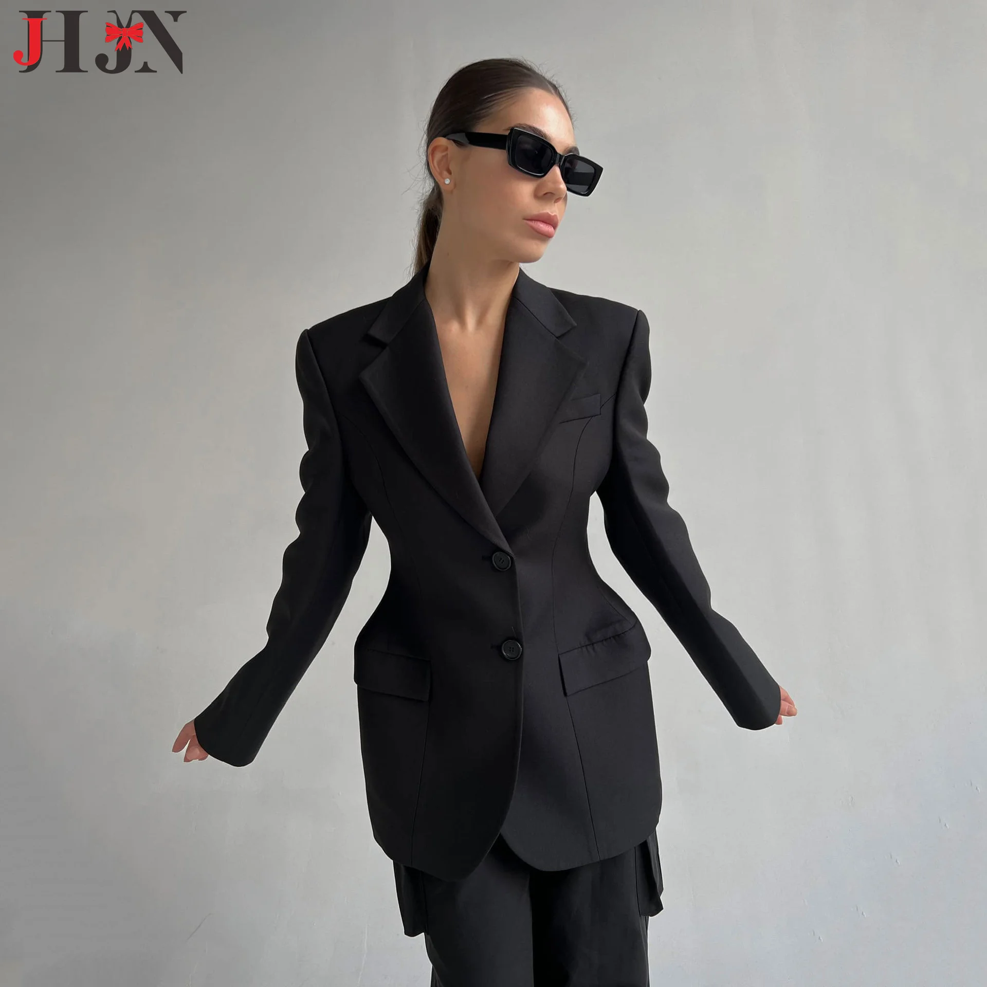 Camping   Women's Gym Y2K Shoulder V-neck suit Waist hugging suit woman Advanced Ins Tailored suit Light luxury design Suit