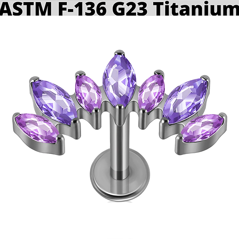G23 Titanium Marquis Zircon Labret Lip Ring