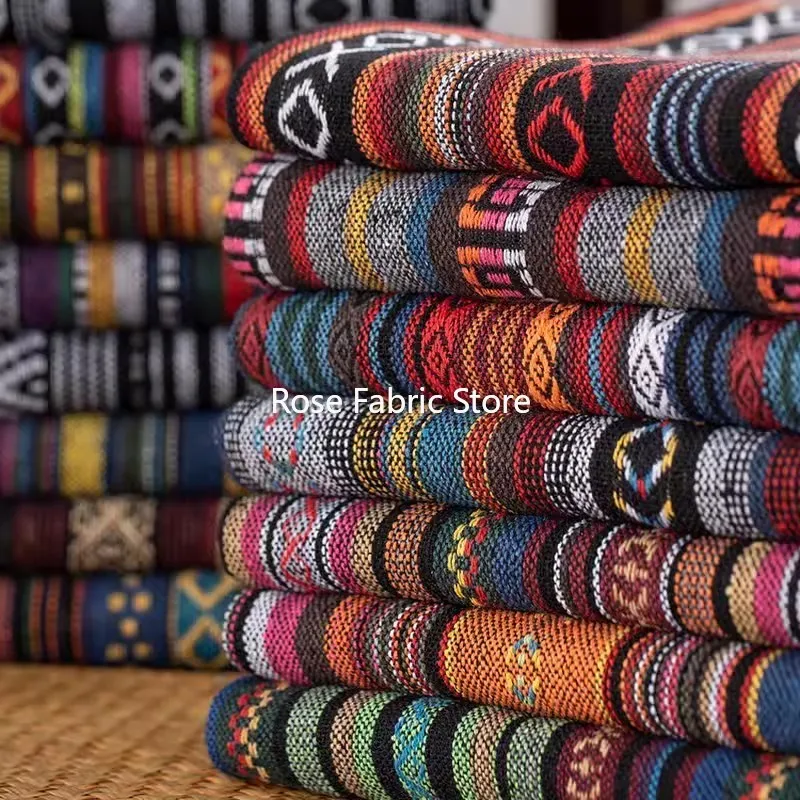 1 Meter Striped Jacquard Boho Style Fabric Cloth Handcrafts Geometric Thick Fabrics Tablecloth Curtains Home Decor Clothing