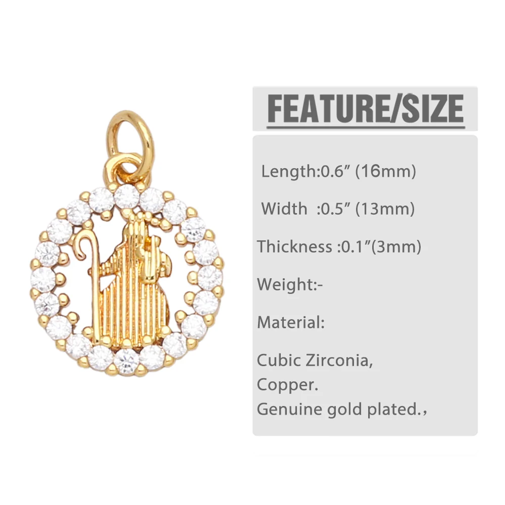 OCESRIO Virgin Mary Charms for Necklace Earrings Gold Plated Copper CZ Cross FE Handmade Jewelry Making Supplies DIY chma151