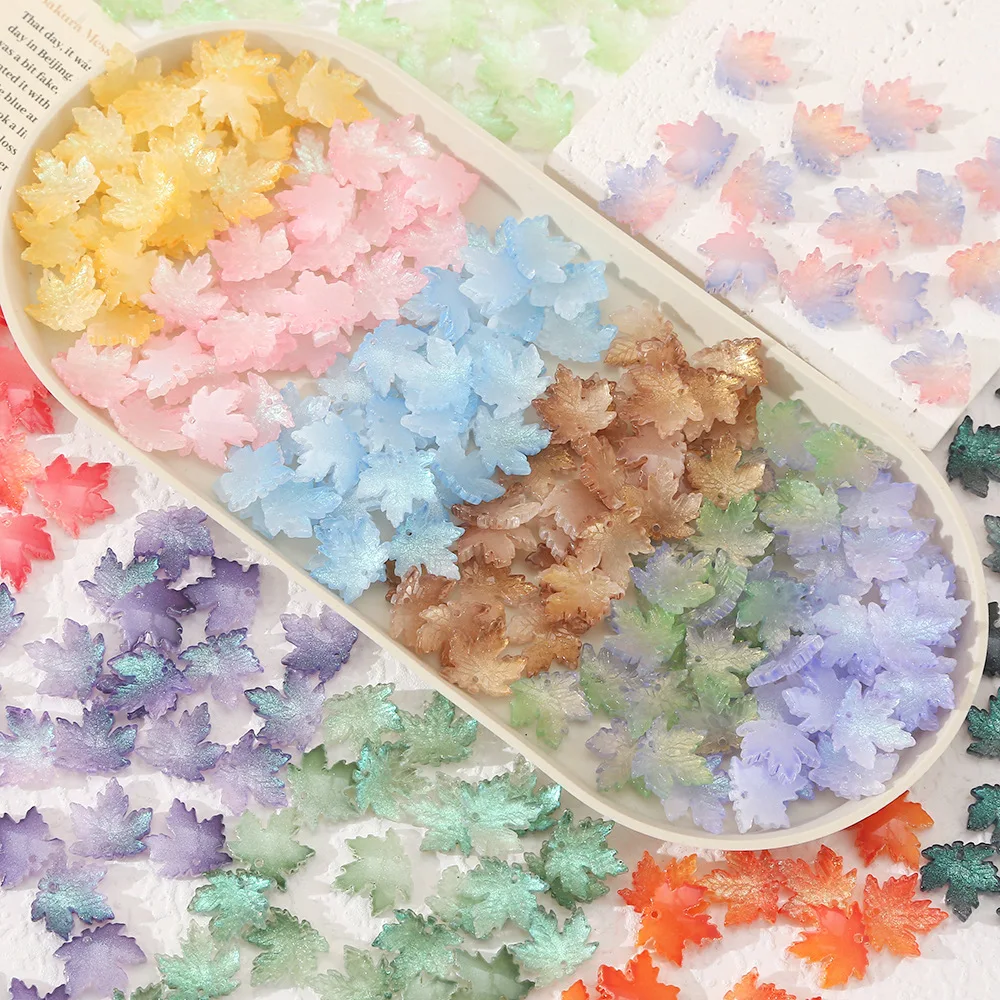 10PCS Gradient Colored Glass Maple Leaf Beads For Jewelry Making Interval Beads Necklace Bracelet Craft DIY Supplies
