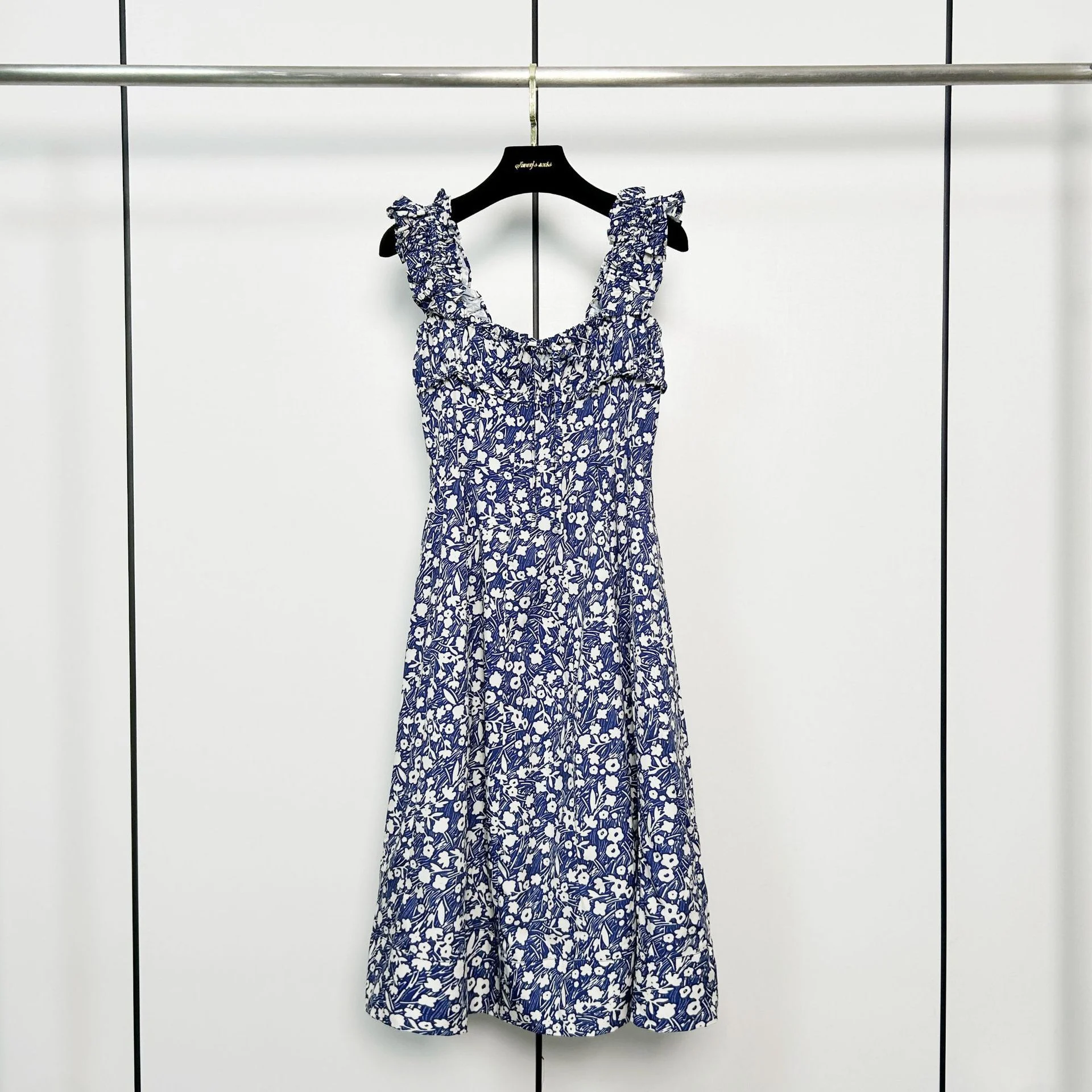 

Summer 2024 New Arrival Ele Floral Print Strap Dr Klein Blue Beach Vaion Sle Women's Faion Casual Dr