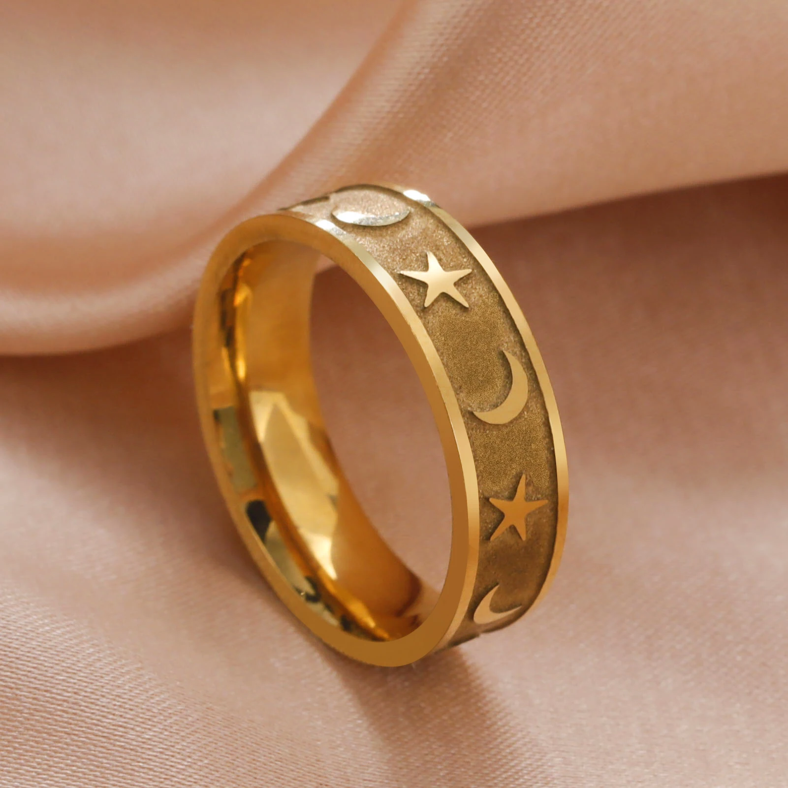 Skyrim Boho Moon Star Ring Women Matte Gold Color Stainless Steel Band Rings Jewelry Valentine Gift for Lover Friends New In