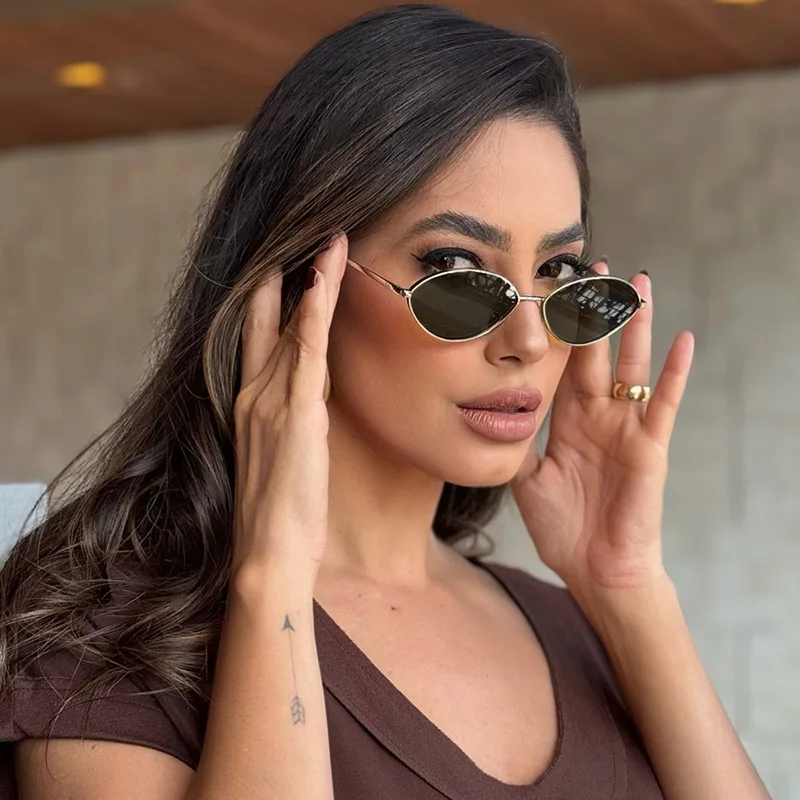 

Small Frame Sunglasses Women Oval Metal Sunglasses Men Fashion Party Glasses Daily Outdoor Sunshade Cat Eye Sunglasses UV400