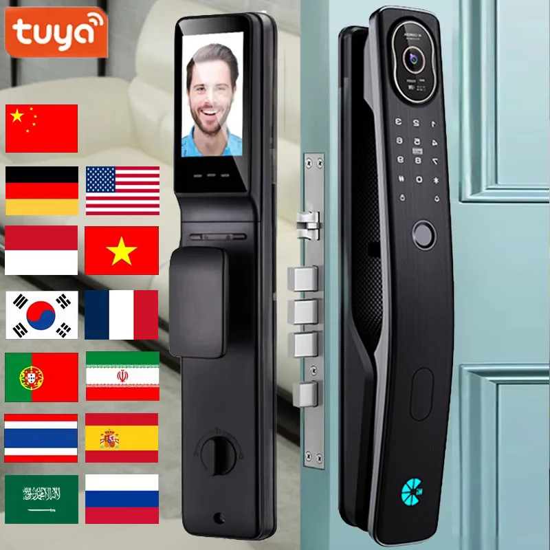 Tuya App التعرف على الوجه قفل الباب الذكي ، قفل الباب الرقمي ، وظيفة الرصد عن بعد ، قفل إلكتروني ، قفل بصمات الأصابع