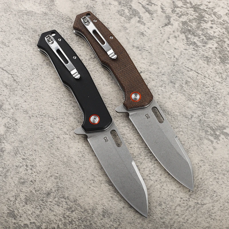 2025 جديد D2 الصلب الكتان و G10 مقبض صلابة عالية حادة في الهواء الطلق التخييم الصيد EDC الفاكهة سكين دفاعي