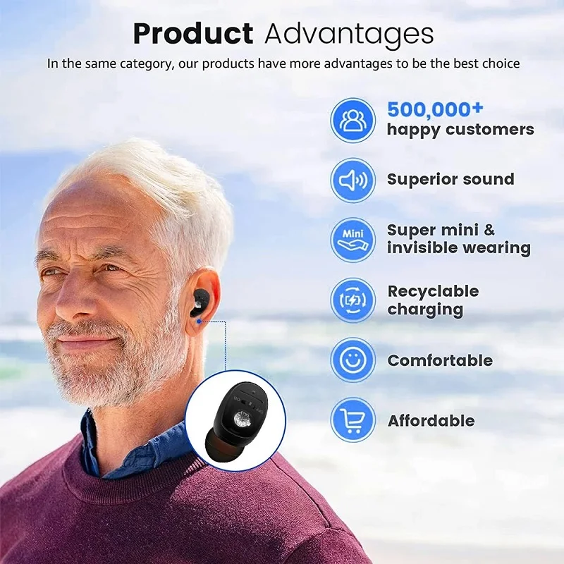 Mini auricolare amplificatore audio In-ear ricaricabile di mezza età e anziani