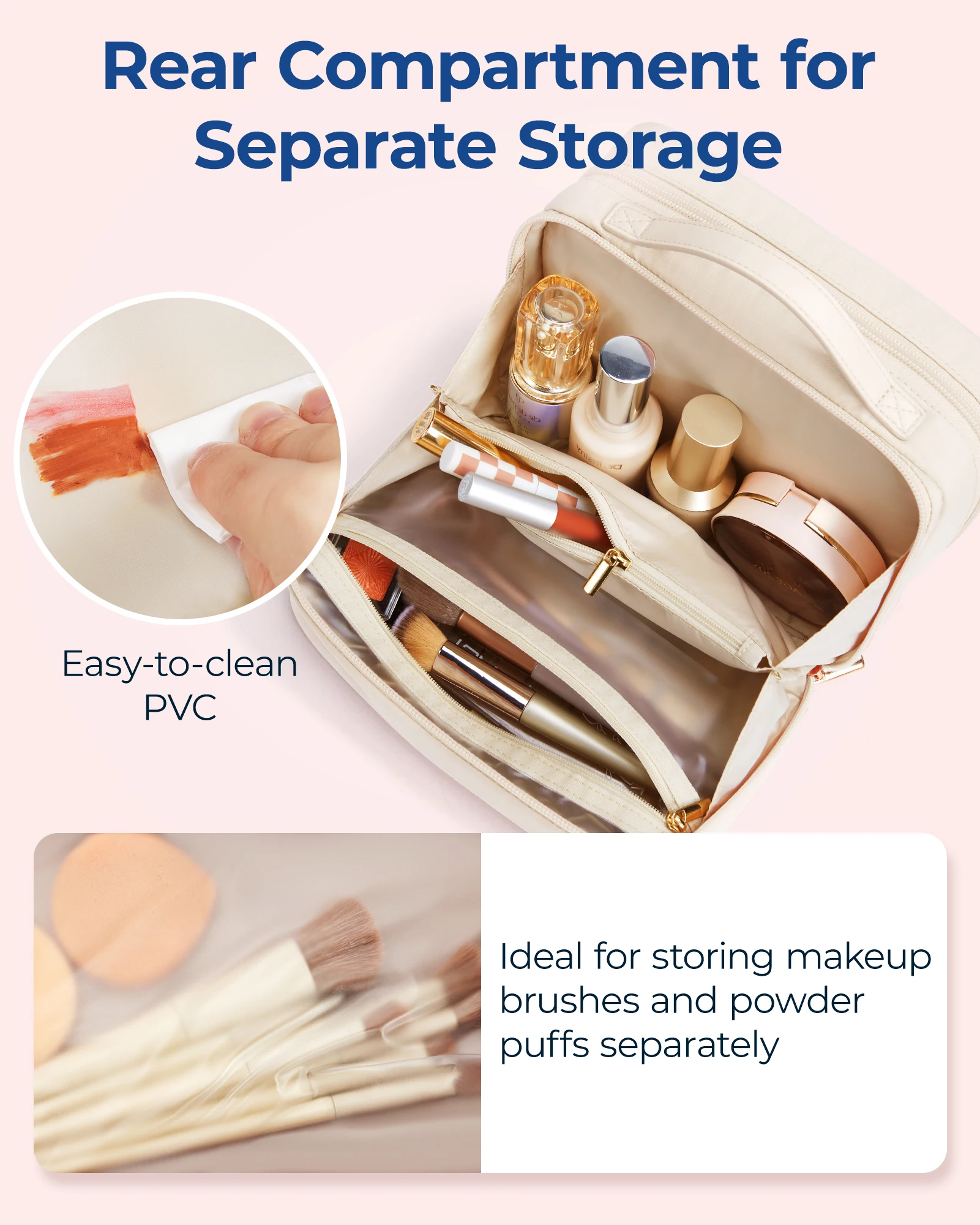 BAGSMART Travel Makeupbag Large-capacity Cosmetic Bag Multi-compartment Makeup Storage Case Waterproof Toiletry Bag for Toiletri