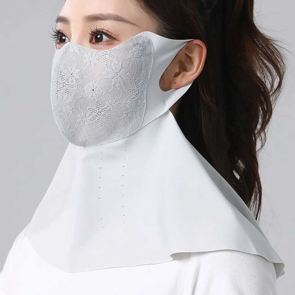 

New Lace Embroidery Ice Silk Sunscreen Mask Breathable Anti-UV Facial Gini UPF50+ Dustproof Face Mask Summer