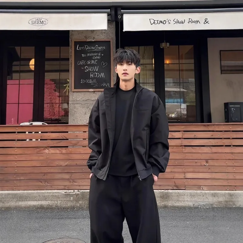 

Men's Jackets Autumn Wear Stand-up Collar Baseball Uniforms Jackets Short Work Clothes Solid Color Fashion Men Top