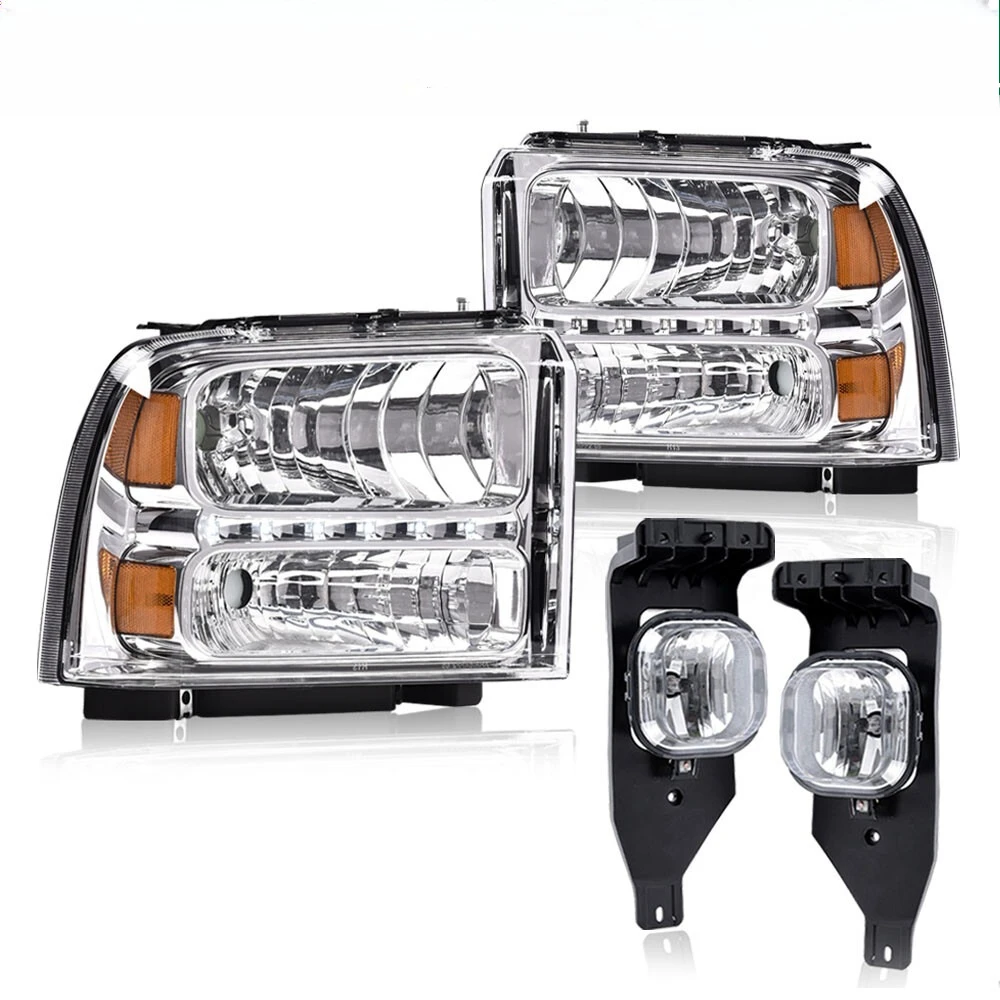 

Fit For Ford 05-07 Super Duty Headlights W/ LED Strip & Fog Lights F250 F350