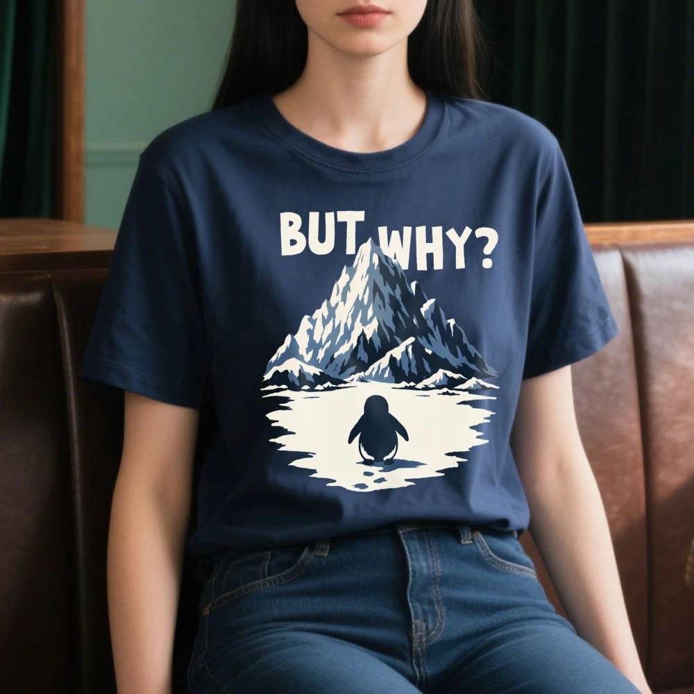 But Why Funny Penguin Shirt Cute Penguin Tee Vintage Nihilist Penguin Shirt Minimal Nature Tops Women Cotton Clothes