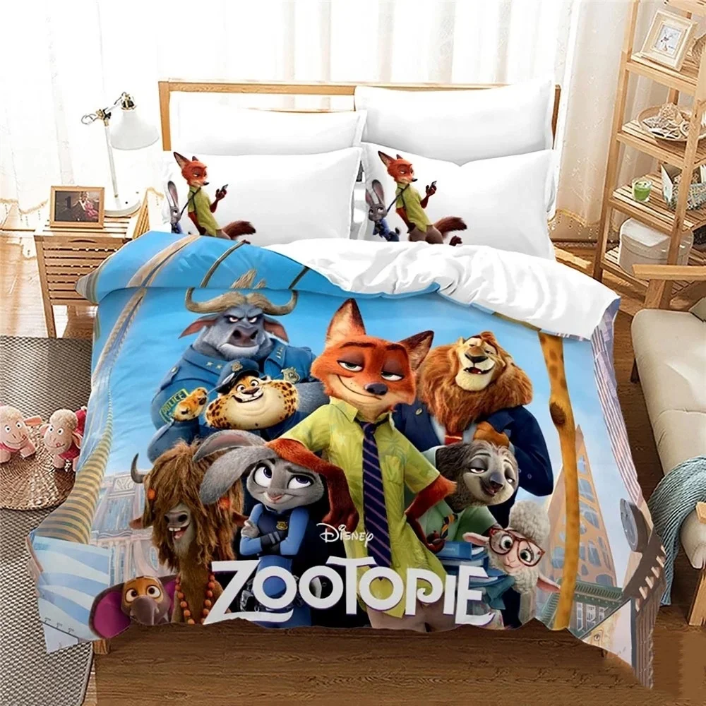 Disney Zootopia Cartoon Bedding Set Home Room Decoration Pillowcase Duvet Cover Cute Cartoon Duvet Cover Gift, comforter sets