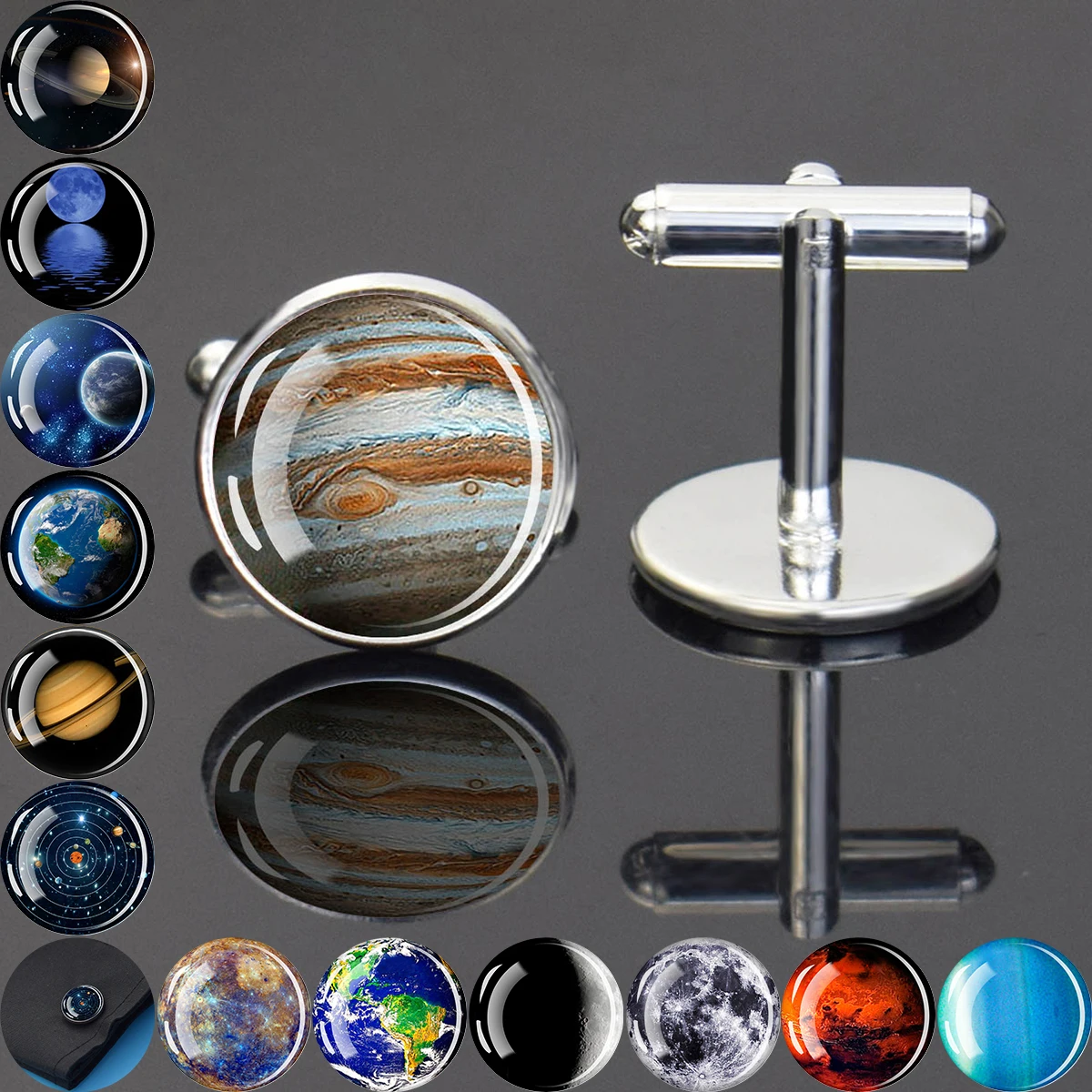 1 Pair Solar System-Themed Planet Pattern Dome Glass Cufflinks, 1.77 Cm in Diameter,Elegant and Stylish,Ideal for Birthday Gifts