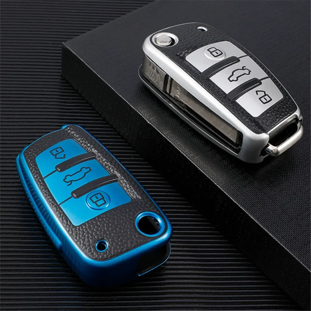 

1pcs Leather TPu Car Flip Key Case Cover for Audi A3 8L 8P A4 B6 B7 B8 A6 C5 C6 4F RS3Q3 Q7 TT 8L 8V S3 Auto Shell Fob Accessori
