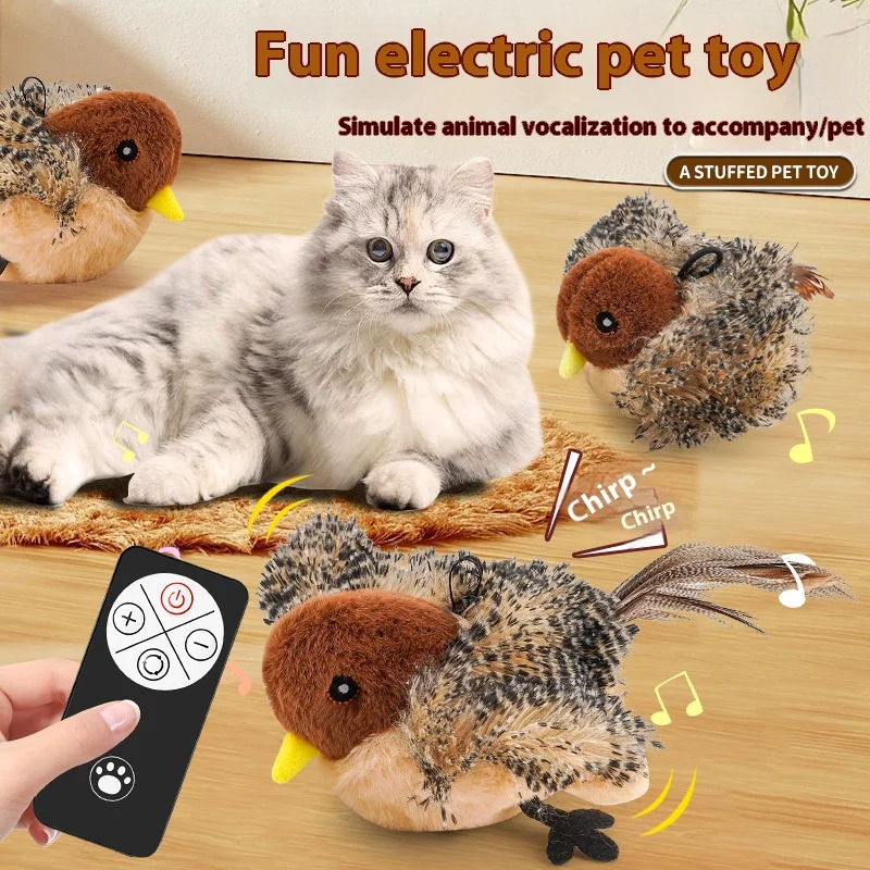 

Interactive Cat Toys Flying Bird Cat Toy Flapping Wings Sparrow Catnip Toy Electric Squeaky Simulation Bird Plush Toy for Cats