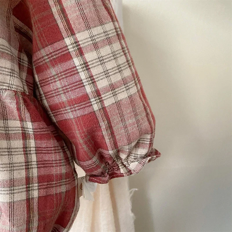 2025 New Autumn Newborn Baby Girls Bodysuits Long Sleeved Cotton Grid Infant Baby Girls Jumpsuit 0-24M Children Clothes 5