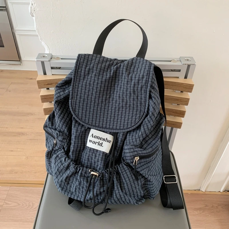 

2025 Fashion Casual New Plaid Nylon Backpacks Large Capacity High Quality Retro Classic Style Portable Backpacks for Women
