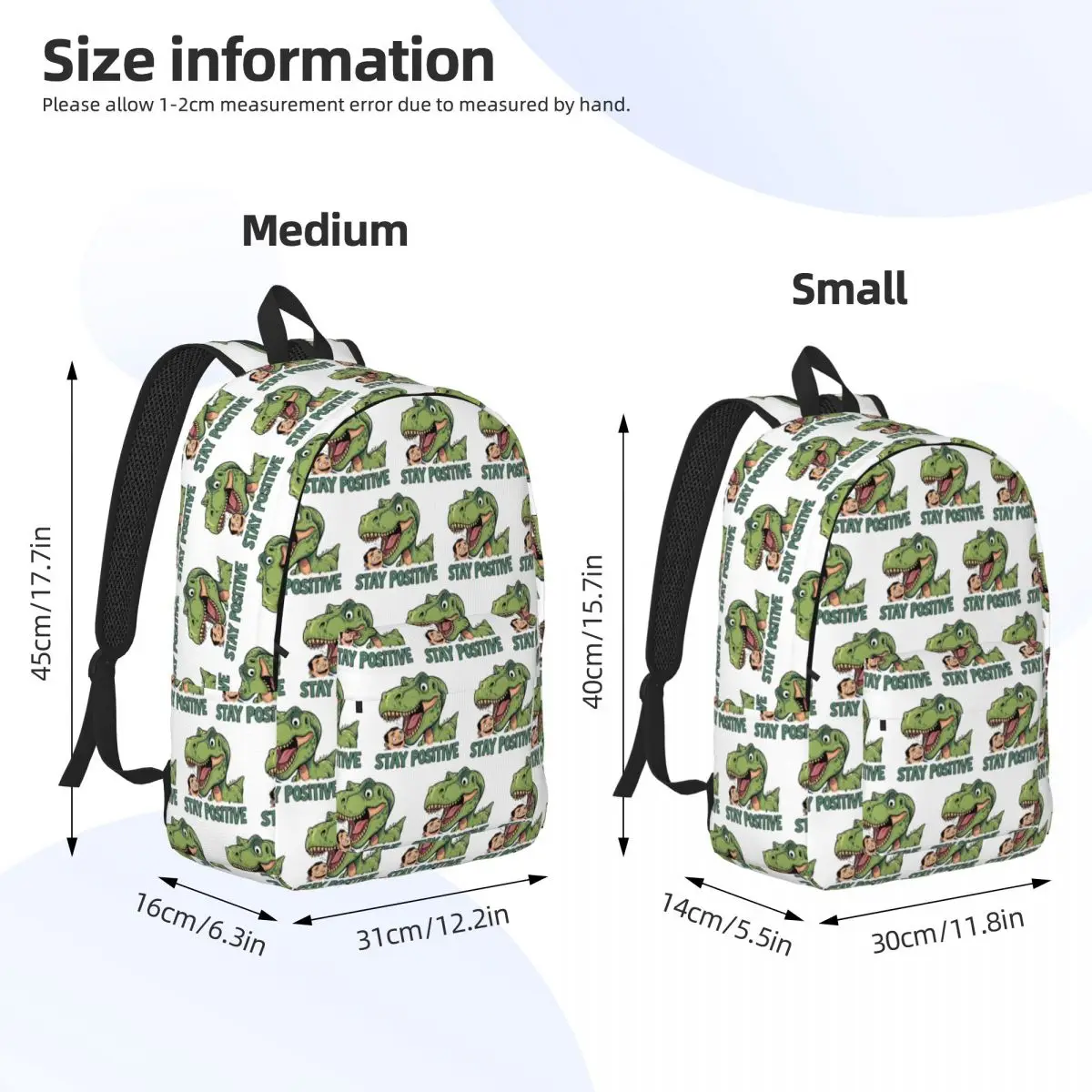 Stay Positive Funny T-Rex Dinosaur Sticker Backpack Daypack Large Capacity Kids BookBag School Bag Shoulder Bags for Men Women