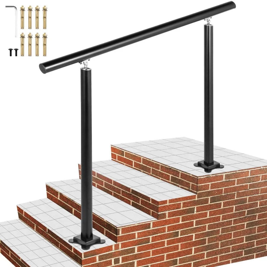 

Outdoor Stair Railing Kit 4 FT Handrails 1-4 Steps Adjustable Angle Black Aluminum Stair Hand Rail for The Elderly Handrails fo