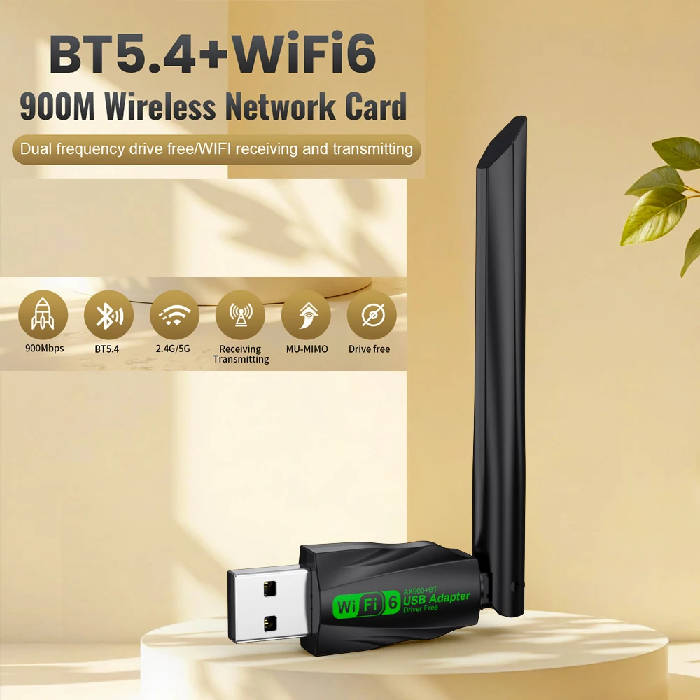 AX900 WIFI6 USB Adapter 900Mbps Bluetooth 5.4 Dual Band 2.4/5G Drive Free Network Receiver, Suitable for Computer Windows 10/11