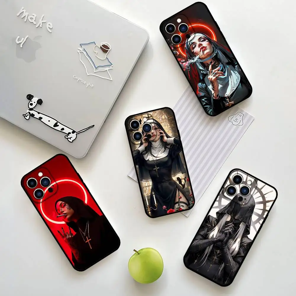 

Nuns Beauty Phone Case Soft Case For IPhone 17,16,15,14,13,12,11,Pro,Max,Plus,mini Silicone Black Cover