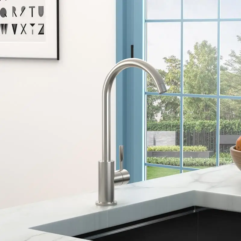 

Single Handle Kitchen Sink Faucet, Brushed Nickel Finish, Modern Design, Water Flow Control, Easy Installation