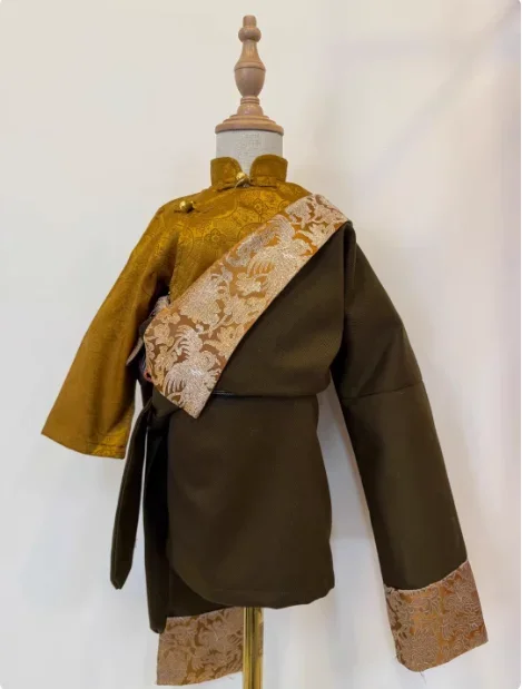 

Chinese Xizang Boys' Spring Summer Tibetan Robe Retro Long Robe Performance Clothes