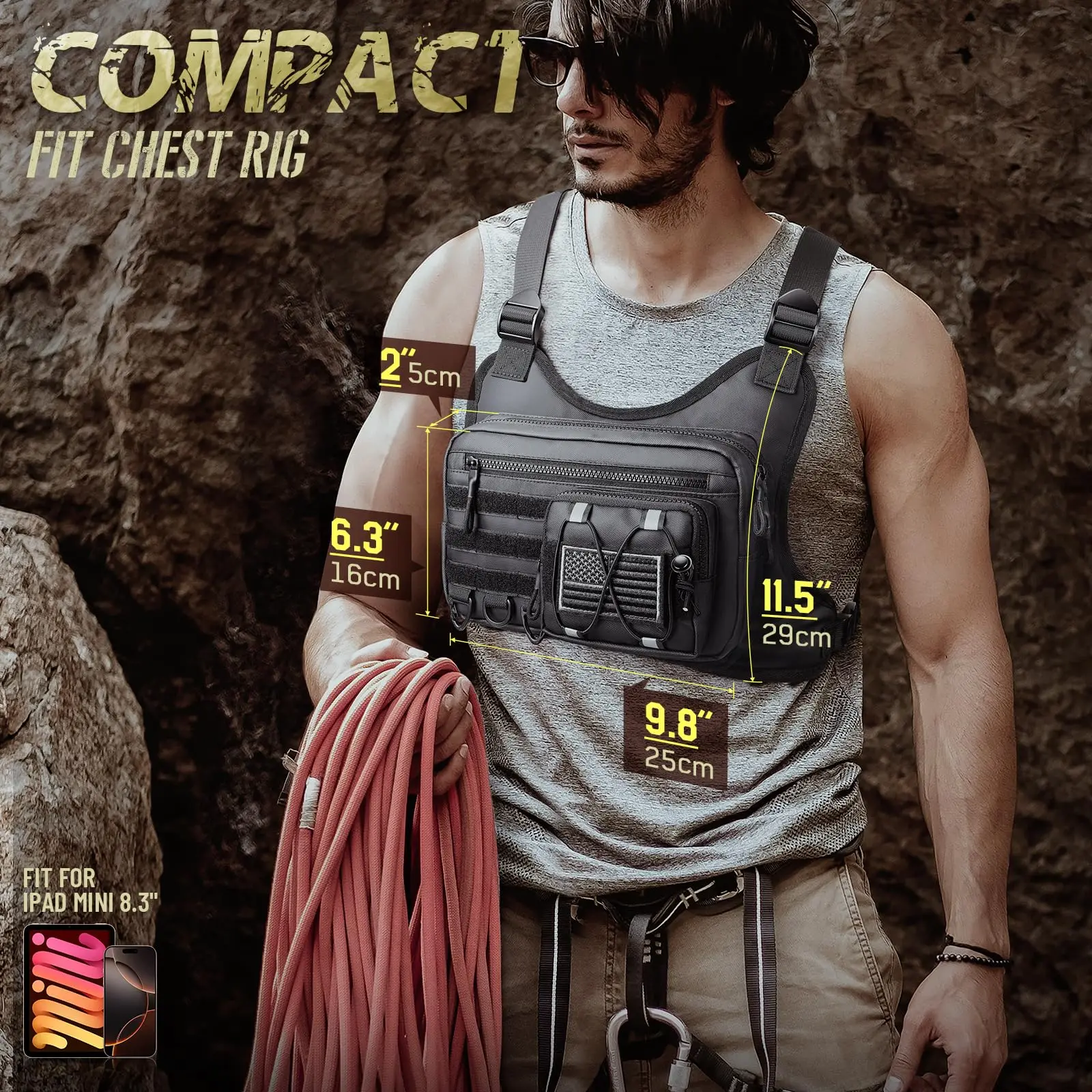 

Chest Bag for Men Women Tactical Chest Bag Vest with Holster Outdoor Sport Chest Pack Rig for Outdoor Sports and Workouts