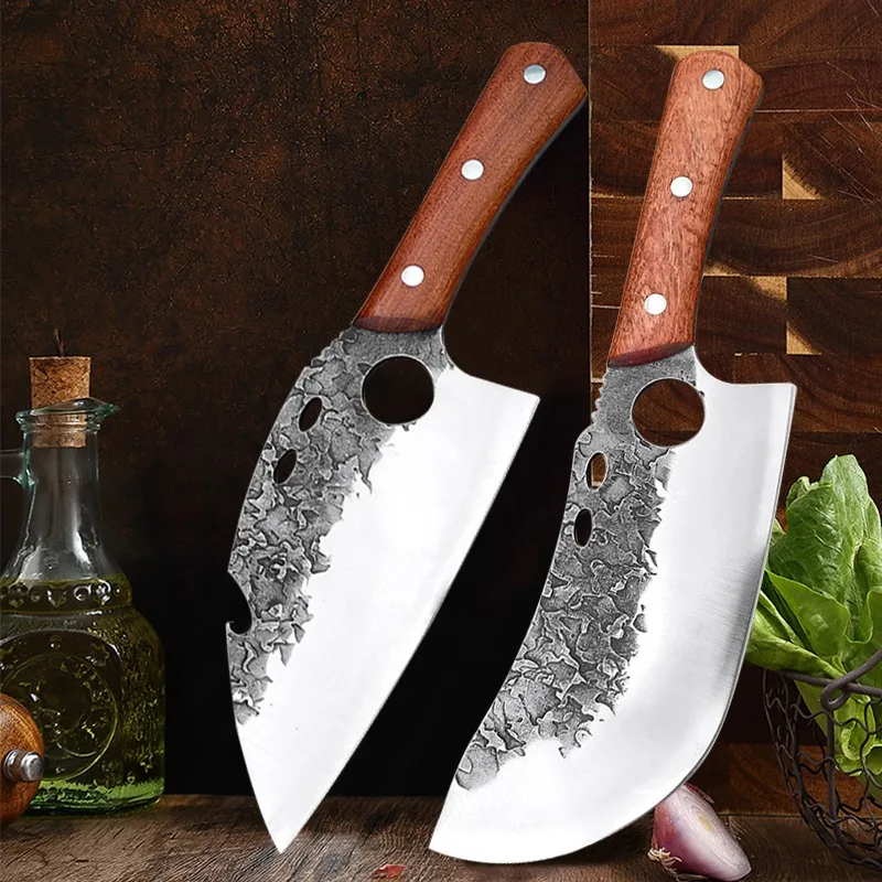 High Carbon Steel Chef Butcher Knife Kitchen Fish Bone Cutting Cleaver Hammer Forged Kitchen Chopping Knife