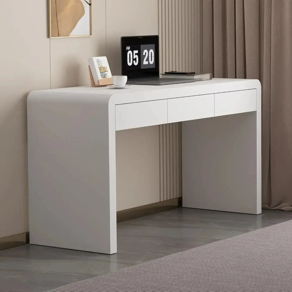 

White Computer and Gaming Desk with Drawers. Home Office Desks for Bedroom. Wooden Kids' Writing Table