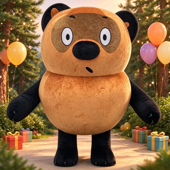 Brown Black Bear Inflatable Mascot Costume Adult Full Body Plush Suit Cartoon Cosplay for Party Parade Event