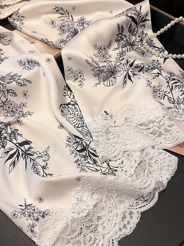 Nouveau Ensemble pyjama femmes peinture à l'encre 100% soie de mûrier luxe à manches longues vêtements de maison