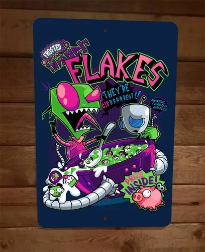 Frosted Invader Flakes Cereal Funny  Metal Wall Sign