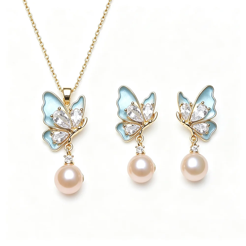 Echte 925 Sterling Silber Perlenkette Ohrring-Sets für Damen, Brautschmuck aus Süßwasser-Naturperlen, Geschenk für die Ehefrau, Weiß Schwarz – Detail 3