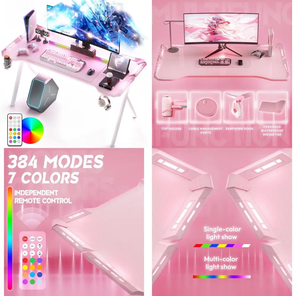 

LED-Illuminated RGB Gaming Desk with Carbon Fiber Surface, Remote-Controlled Home Office Desk