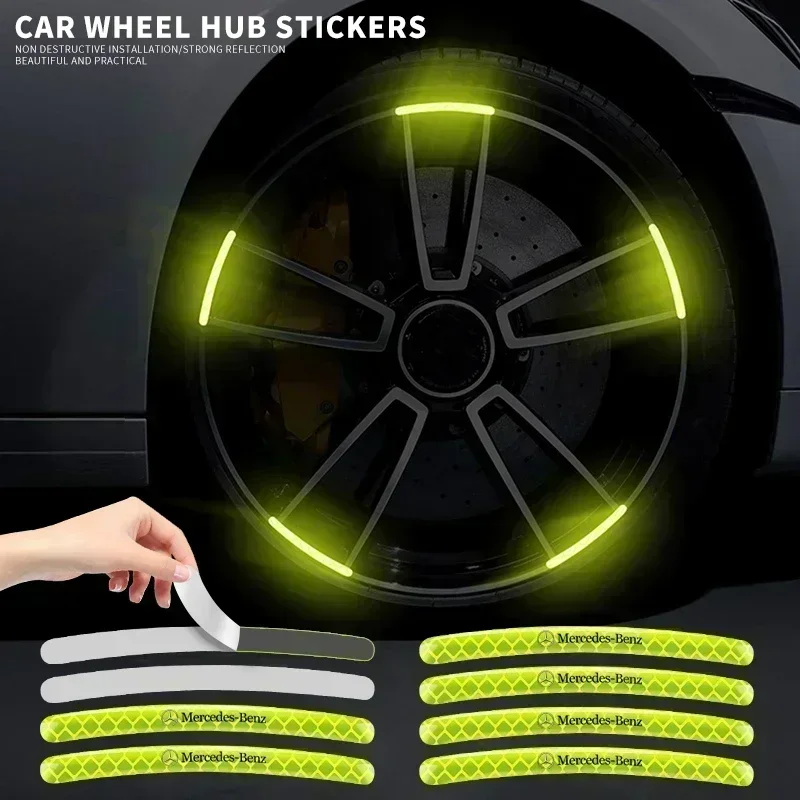 Reflective Car Wheel Rims Stickers Auto Safety Warning Decal Accessories For Mercedes Benz W124 W126 W140 W168 W169 W176 W220