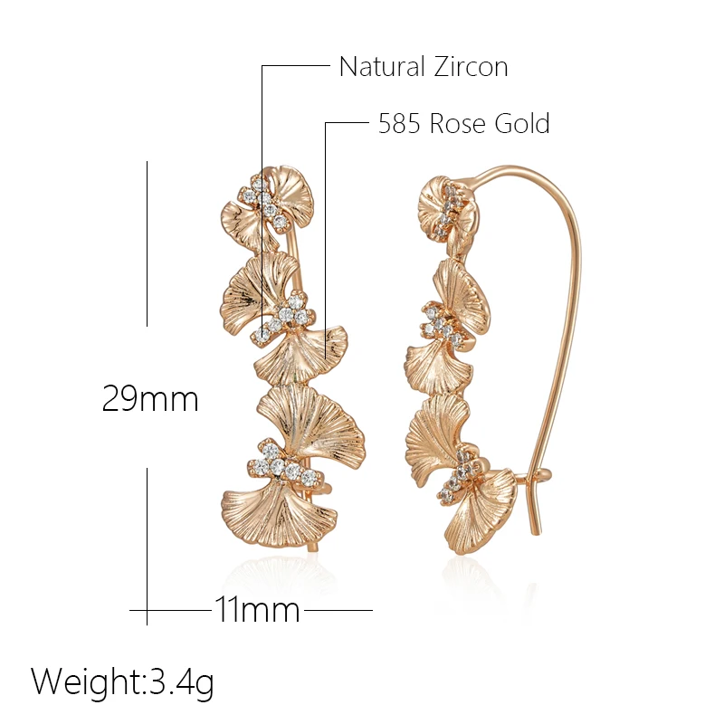 Kienl Vintage Crystal Flower Long Drop Earring for Women 585 Rose Gold Color Shiny Natural Zircon Accessories Daily Fine Jewelry