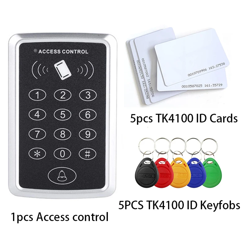 

125 кГц RFID-клавиатура для контроля доступа, EM-считыватель карт, устройство открывания дверных замков, система контроллера клавиатуры для безопасности + брелки TK4100