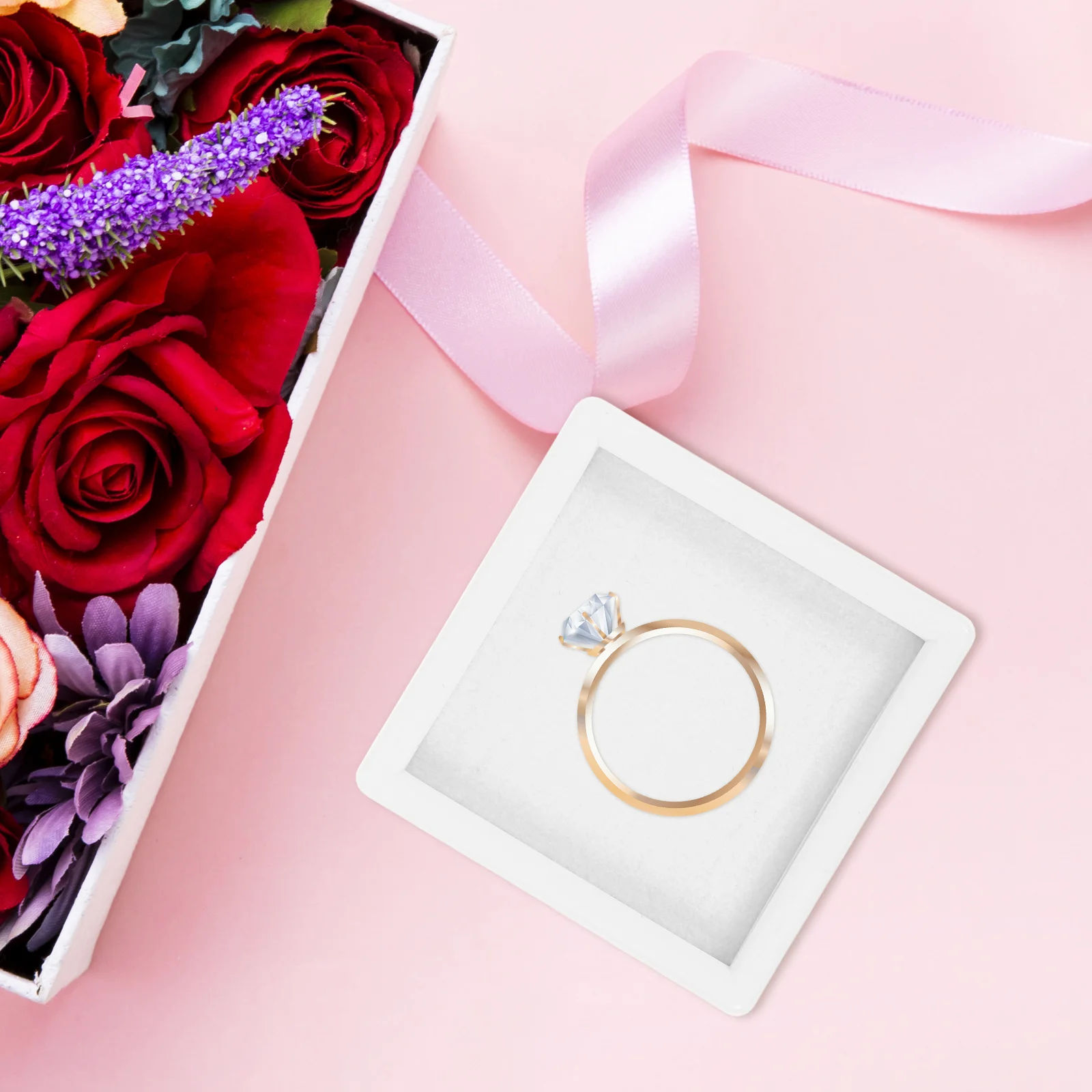 

4 шт., коробка для хранения ювелирных изделий, квадратный белый мини-органайзер, прозрачная крышка, губчатая подкладка, маленькое кольцо, серьги, витрина, свадебное предложение