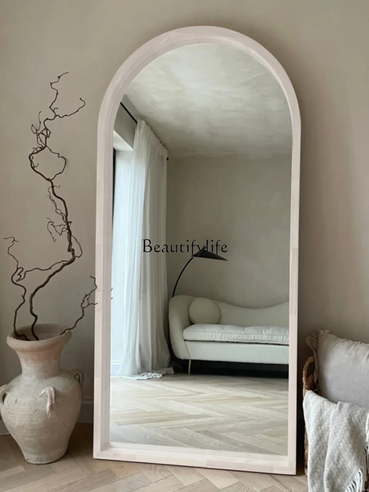

FG44European-Style Arch Full-Length Mirror Retro Distressed Arch Floor Mid-Ancient Style Large Mirror