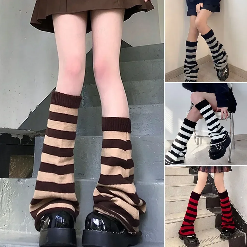 

Goth Ankle Long Knitted Gothic Japanese Cuffs Lolita Warmers Women Gaiters Knee Y2k Star Warmer Socks 50cm Leg Striped Winter