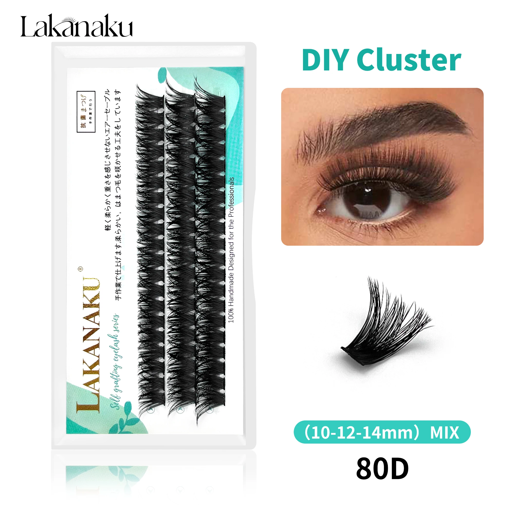 

LAKANAKU 3 Rows 20P/40P/60P/80P Cluster Lashes Eyelashes Extension Individual Lashes Natural Mixed Volume Lash DIY Easy to Use