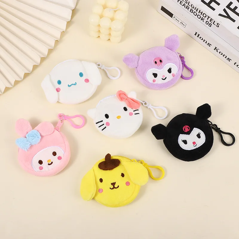 

Sanrio Kawaii Plush Toys Keychain Hello Kitty Cinnamoroll Kuromi My Melody Cute Anime Small Change Wallet Pendant Decor Gift