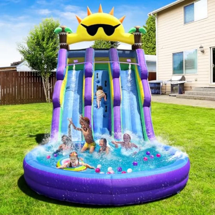 

Inflatable Water Slide for with Big Splash Pool Water Slides for Backyard Water Slide and Swimming Pool Summer Splash Party Sun