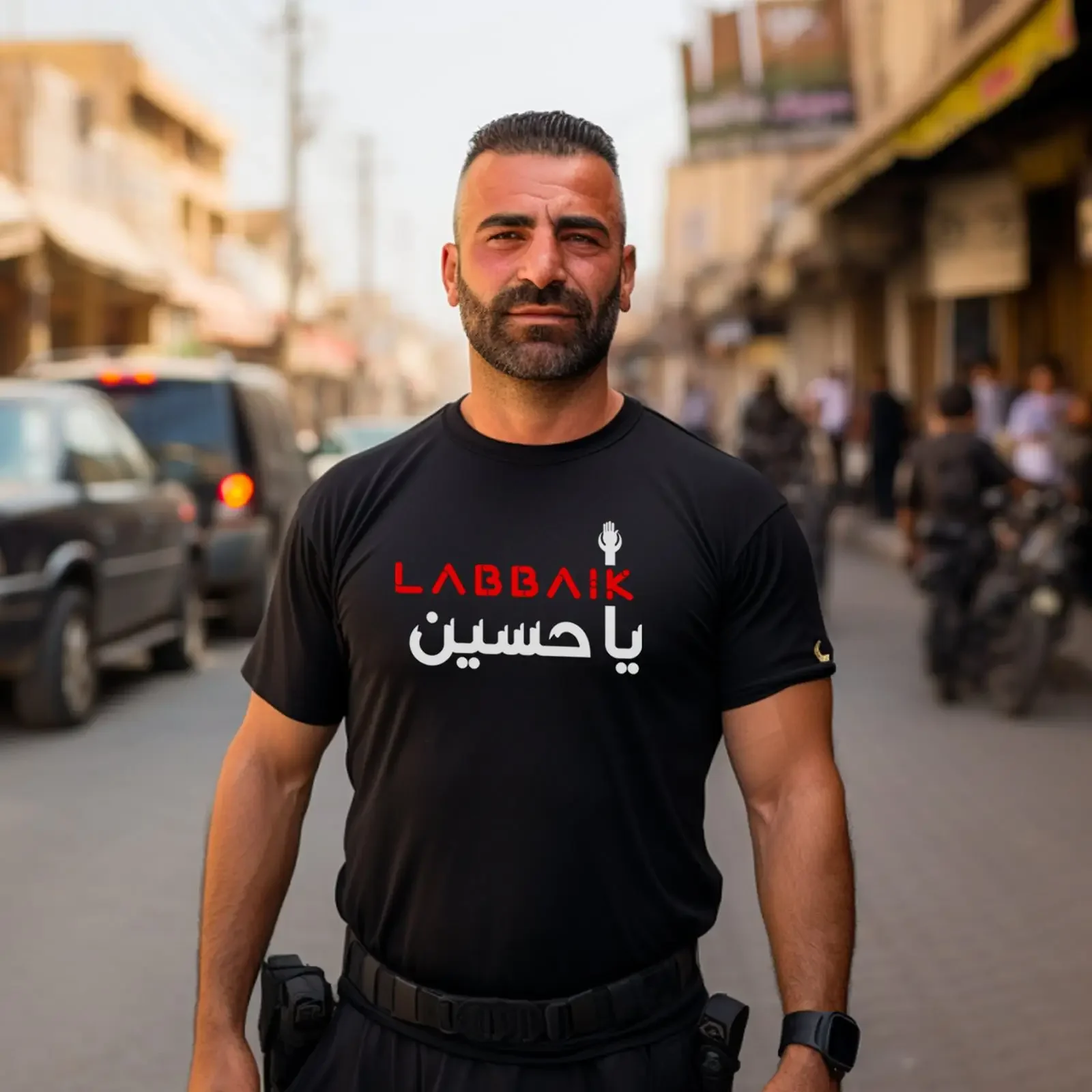 Labbaik Ya Hussain T Shirt Muharram Ashura Shia Islamic Clothing Black vintage Washed fashion Breathable Stretched Comfortable